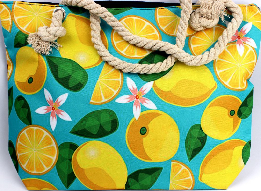 Colourful carry bag w base and rope handle lemon print Style :AL/4493 image 0